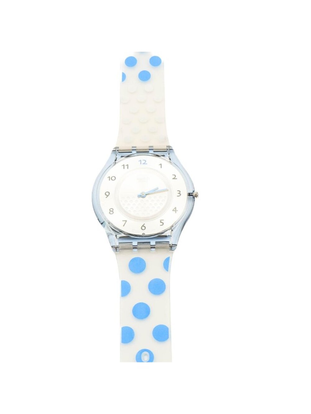Very Rare Swatch Skin Boliblu SFN119 Blue Polka Dot Clear Silicone Watch